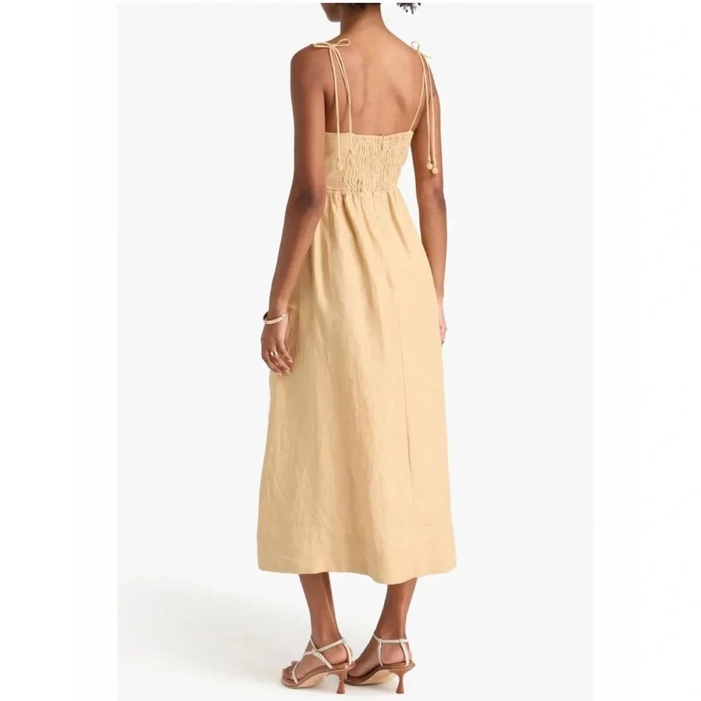 Caroline Constas women Golden Beige Embroidered Linen Long Maxi Dress sze Medium - Picture 2 of 9